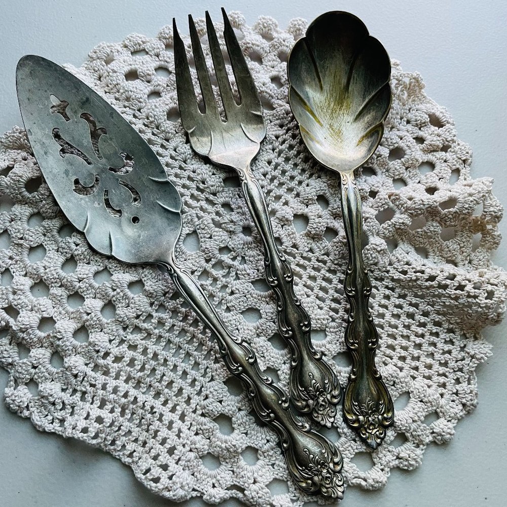 Vintage 40's International Silverplated Serving Flatware Set of 3